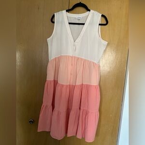 Calvin Klein Cream and Pink Tiered V-Neck Dress